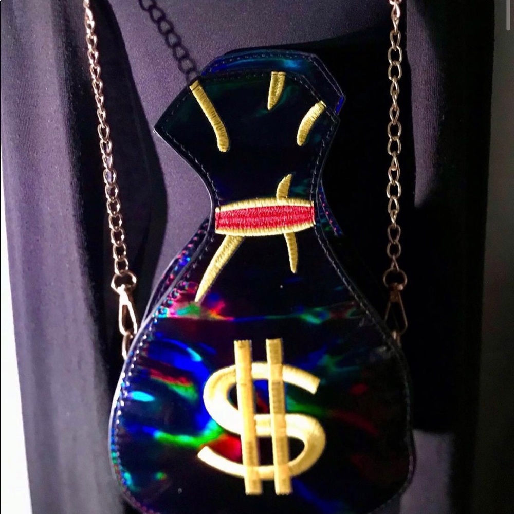 Hologram money bags black, silver, gold